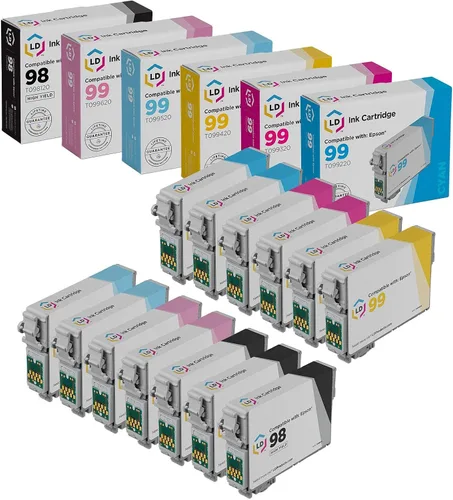 LD - cartuchos de tinta Epson refabricados T098/T099 HY para impresoras Epson Artisan 700, 710, 725, 730, 800, 810, 835, & 837, Juego al por mayor