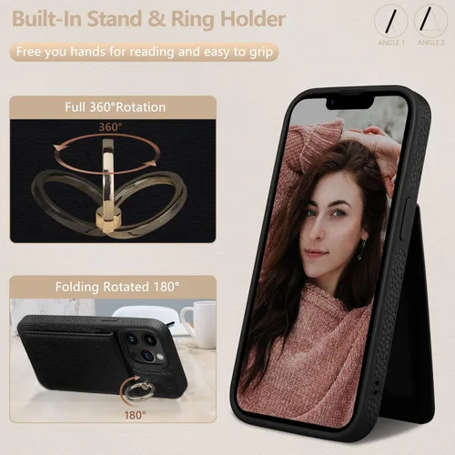 Miniatura 5 de Funda para iPhone 14 Pro Max de 6.7'', Funda Cartera Cruzada Desmontable con Ranuras para Tarjetas con Bloqueo RFID, Soporte de Anillo de 360°