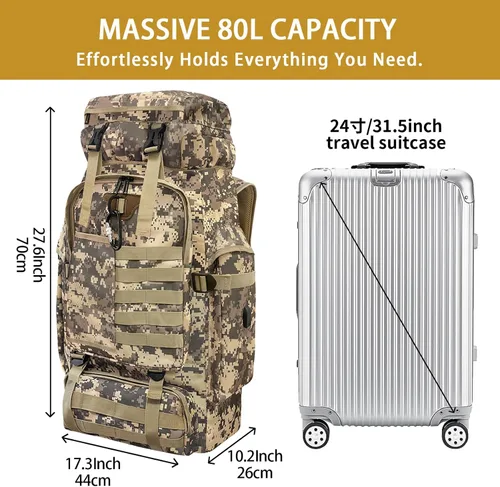 Miniatura 3 de Mochila de senderismo, 80 L/100 L, mochila grande para acampada, mochila impermeable expandible Molle, mochila para deportes al aire libre, viajes