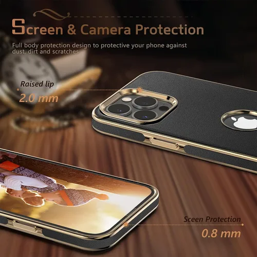 Miniatura 4 de LOHASIC Compatible con iPhone 14 Pro Max, funda delgada de cuero galvanizado dorado, antiarañazos, suave cubierta trasera protectora para hombre