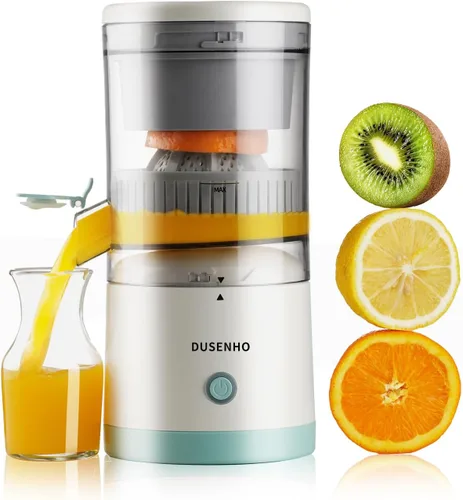 DUSENHO Exprimidor eléctrico recargable – Máquinas de cítricos con USB y cepillo de limpieza portátil para naranja, limón, pomelo blanco + verde 9.4