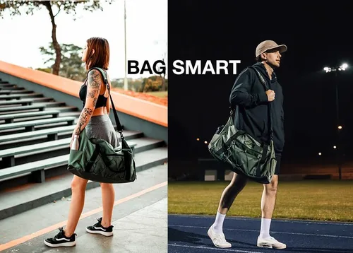 Miniatura 8 de BAGSMART Bolsa de gimnasio con compartimento para zapatos y bolsillo húmedo, bolsa de lona ligera para viajes deportivos, bolsa de transporte