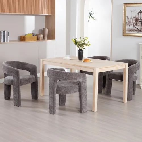 Miniatura 7 de Silla de Comedor Moderna de Chenilla Tipo Barril Tapizada en Tela, Silla de Comedor con Brazo, Cómoda Silla Auxiliar de Acento para Cocina/Sala