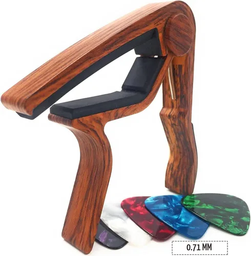 Miniatura 2 de WINGO Cejilla de guitarra para guitarras acústicas y eléctricas, color palo de rosa con 5 púas Color de palisandro