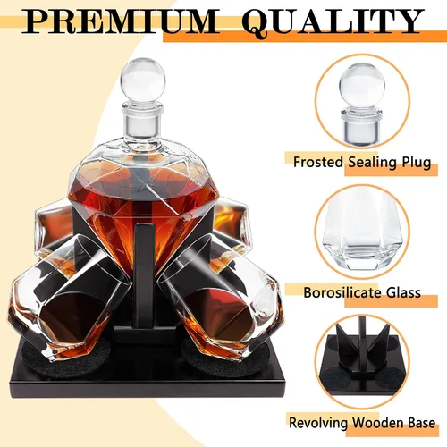 Miniatura 3 de Juego de decantador de whisky de diamante, juego de decantador de diamante con 4 vasos y 4 piedras de whisky, juego de decantador de whisky, regalo
