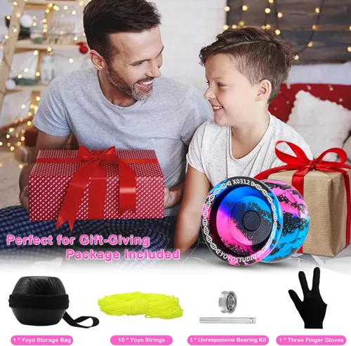 Miniatura 6 de YOYOSTUDIO X0312 Yoyo de Giro con Dedo Profesional y Trucos para Niños de 8 a 12 años, Yoyo de Metal para Niños y Adultos con Kit de Rodamientos