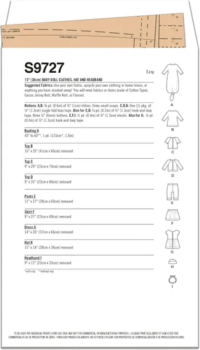 Miniatura 2 de Simplicity SS9727OS Kit de patrón de costura de ropa de muñeca de 15 pulgadas, sombrero y diadema, código S9727
