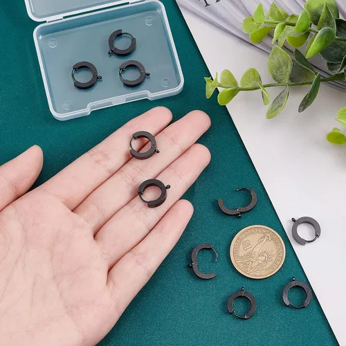 Miniatura 2 de UNICRAFTALE 10 aretes de aro Huggie de 0.610 in – Anillo redondo de acero inoxidable con lazo – hipoalergénicos para hacer joyas plomizo
