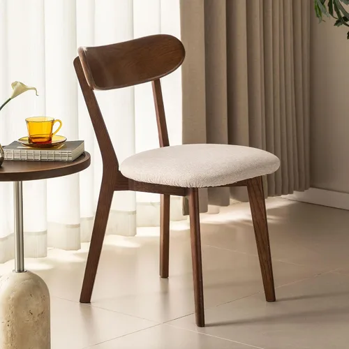 Miniatura 12 de Sillas de comedor de roble macizo 100%, silla de comedor moderna de mediados de siglo con respaldo curvo, sillas de comedor tapizadas en tela