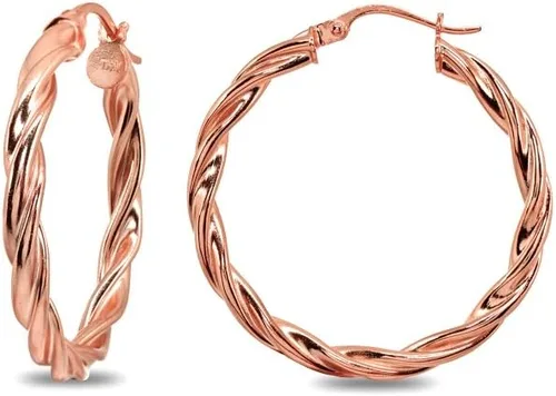 Miniatura 2 de Aretes de aro redondos de plata de ley con destello de oro rosa para mujer (0.079 x 0.591 in - 45 mm de diámetro)