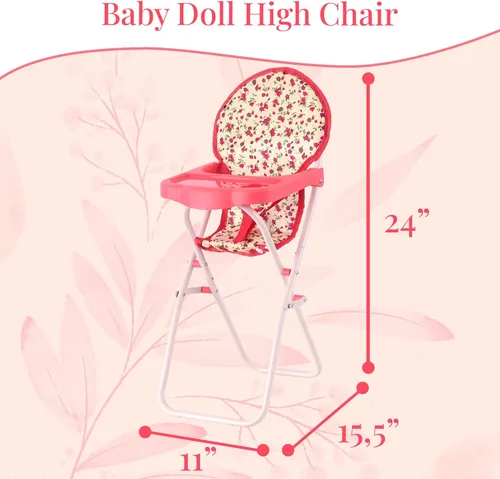 Miniatura 3 de Silla alta plegable para muñeca de bebé, accesorios para muñecas, muñecas y accesorios para silla alta para muñecas de 18 pulgadas, juego
