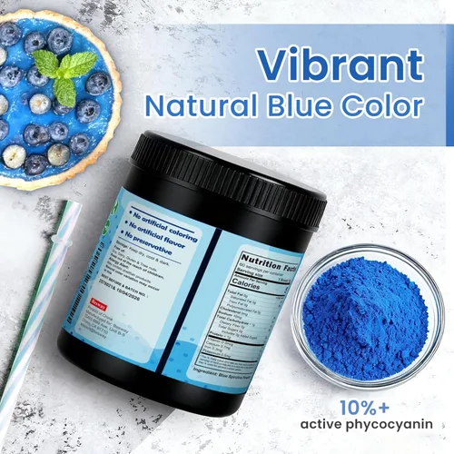 Miniatura 3 de Blue Spirulina en polvo de 2.16 onzas, 60 porciones de colorante azul natural para hornear, bebidas y batidos, suplemento superalimenticio de Azul