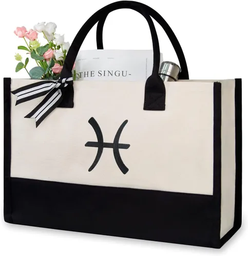 Miniatura 35 de TOPDesign - Bolso de playa de lona con inicial personalizada, bolsa de regalo con monograma, para mujer
