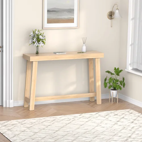 Miniatura 9 de Mesa de consola de madera de bambú 47.2" Mesa de entrada, mesa de sofá estrecha de granja de 2 niveles con estante de almacenamiento, mesa de sofá