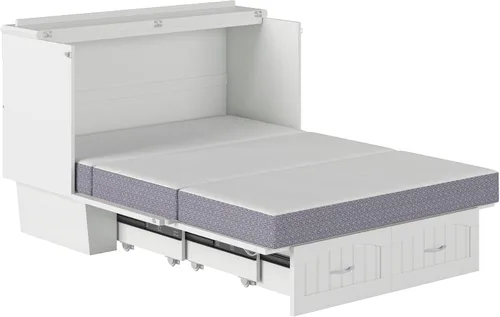 Miniatura 16 de AFI, Nantucket - Cómoda de cama Murphy de tamaño matrimonial con colchón, cajón de almacenamiento y cargador USB integrado, color blanco