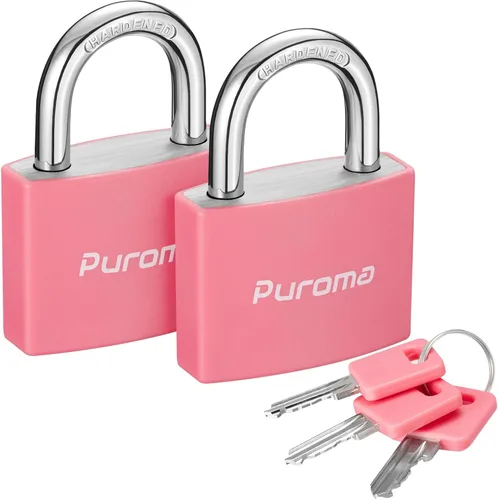 Miniatura 10 de Puroma Candado con llave, 1 paquete de cerraduras de aluminio con 2 llaves iguales, cerradura de casillero de 7/8 pulgadas, candados pequeños