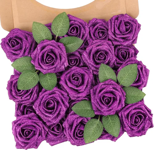 Miniatura 42 de N&T NIETING 25 unidades de flores artificiales, Rosas de espuma artificial de sensación real al tacto, decoración para boda, dama de honor, ramo