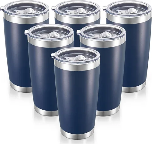 Miniatura 16 de Vaso de acero inoxidable de 20 onzas con tapa, doble pared aislada al vacío, taza de café de 20 onzas con recubrimiento en polvo para bebidas Verde