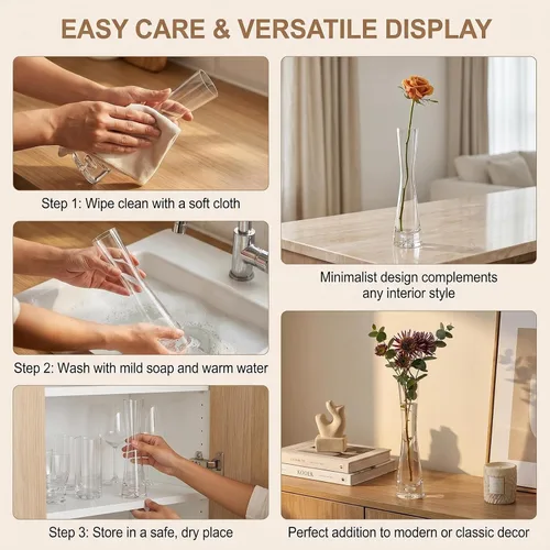 Miniatura 7 de Jarrón de cristal soplado hecho a mano, florero de brote de flores transparentes, jarrones de un solo tallo o decoración para el hogar y la oficina.