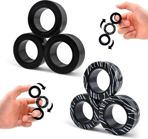 Miniatura 7 de Cevioce Juego de 3 anillos magnéticos para adultos, niños y adolescentes, anillo magnético giratorio para personas con TDAH y ansiedad, juguetes