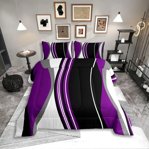 Miniatura 23 de Erosebridal Edredón Cuadrado para Niños y Niñas, Juego de Ropa de Cama Negro y Gris Blanco Azul Marino, Juego de Edredón Geométrico Completo