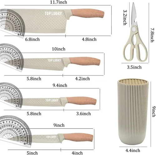 Miniatura 6 de Wiztoynia - Juego de cuchillos de cocina de 6 piezas color caqui para el hogar, juego de cuchillos de chef afilados de acero inoxidable