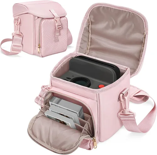 Bolsa bandolera para cámara compatible con Polaroid Now 2ª/3ª cámara instantánea, bolsa cruzada con correa ajustable, color rosa