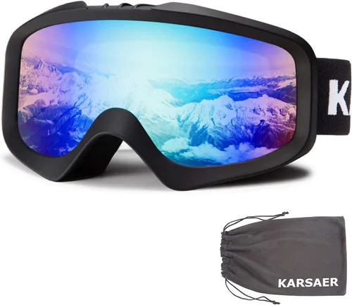 Miniatura 10 de Karsaer - Gafas de esquí antivaho, gafas de nieve OTG, 100% protección UV, gafas de snowboard con lentes dobles flexibles para hombres, mujeres