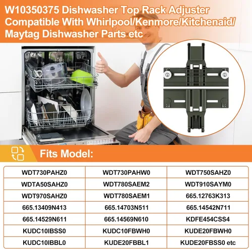 Miniatura 5 de AJUSTADOR DE REJILLA SUPERIOR DE LAVAVAJAS MEJORADO W10350375 W10712395 Piezas para Lavavajillas Whirlpool WDT730PAHZ0 WDT970SAHZ0 WDTA50SAHZ0