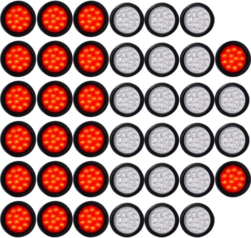 Miniatura 51 de Kit de tapones de cableado con cubierta de hule para luz trasera LED redonda de 4", 12 ledes, para RV, camioneta Luz roja - Lente transparente