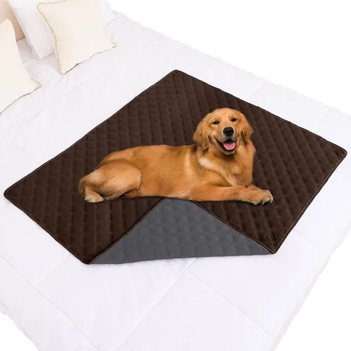 Miniatura 24 de Smiry Funda impermeable para cama de mascota, suave y lavable, para muebles, cama, sofá, reversible, a cuadros (30 x 53 pulgadas, color beige/beige)