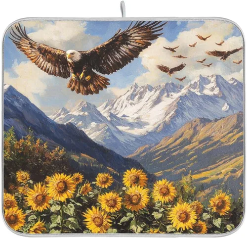 Miniatura 11 de Tapete de secado de platos de primavera naranja con flor de amapola para encimera de cocina, tapete escurridor absorbente de microfibra, tapete