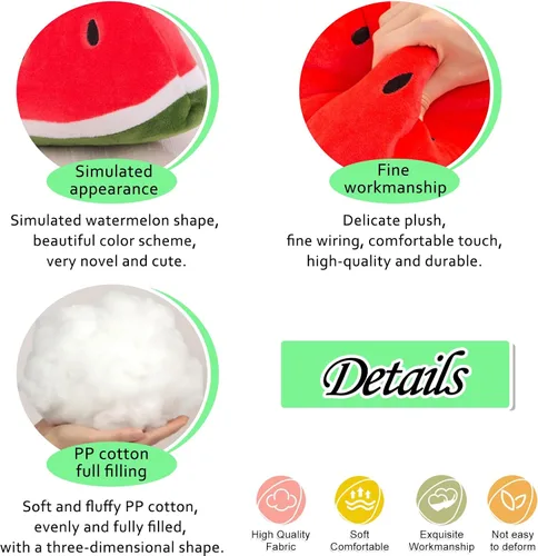Miniatura 3 de zhidiloveyou Almohada de felpa de sandía de 11.8 pulgadas, linda almohada de peluche de frutas rellenas, regalos para niños