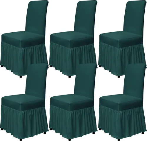 Miniatura 25 de molasofa Juego de 6 fundas para sillas de comedor, fundas elásticas para sillas con falda para cocina, protectores de asiento de cocina, decoración