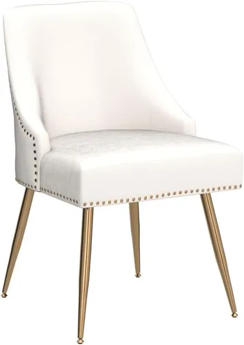Miniatura 5 de KCC Juego de 4 sillas de comedor de terciopelo con respaldo de cabezal de clavo y ribete de anillo de tracción con patas doradas para cocina y sala