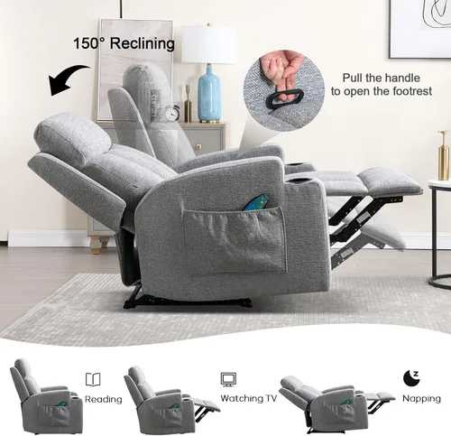 Miniatura 4 de CANMOV Silla reclinable manual con masaje y calor, cómodo sofá reclinable con brazos y respaldo acolchados, sofá reclinable manual individual con 2