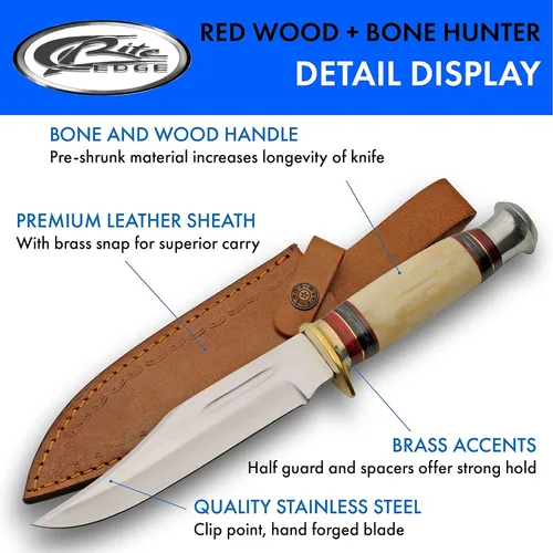 Miniatura 2 de SZCO Full Tang - Cuchillo de caza de 11.5 pulgadas, cuchillo de bolsillo con hoja de acero inoxidable, mango y funda de cuero, cuchillo