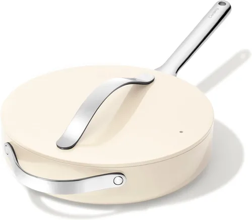 Miniatura 22 de Caraway Sartén Salteadora Antiadherente de Cerámica con Tapa (4.5 cuartos, 11.8 pulgadas) - No Tóxico, Sin PTFE ni PFOA - Apto para Horno y Caléndula
