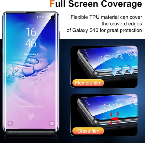 Miniatura 7 de [Paquete de 3+2] Unique Me compatible con Samsung Galaxy S10 de cobertura completa, protector de pantalla de TPU flexible y protector de lente