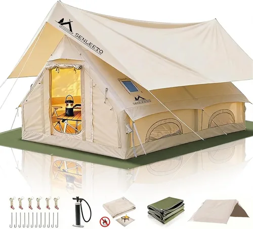 Miniatura 13 de Tiendas de campaña inflables para 4/6/8/10 personas, tienda de campaña inflable grande con gato de estufa, tienda inflable para 4 estaciones