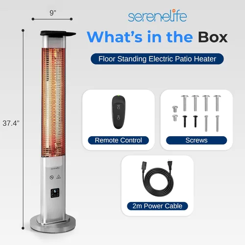 Miniatura 7 de SereneLife Calentador eléctrico para patio al aire libre, calentador infrarrojo de 900 W con control remoto, reflector de aluminio, diseño