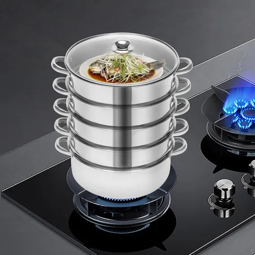 Miniatura 5 de Olla de vapor para cocinar, olla de vapor de acero inoxidable de 5 niveles de 10.2 in/10 pulgadas, utensilios de cocina de cocción de carne y 26 cm.