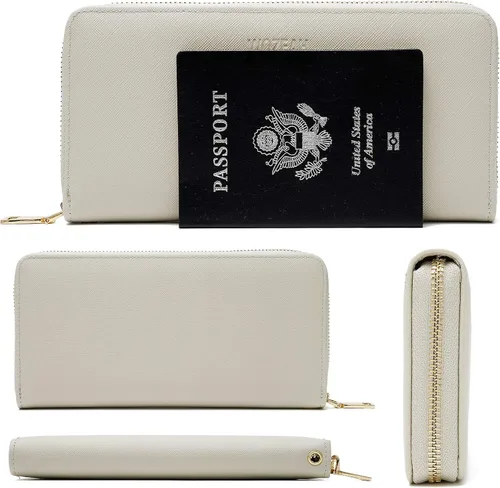 Miniatura 4 de WOZEAH - Cartera de piel sintética con cremallera y bloqueo RFID para mujer, ideal para viajar