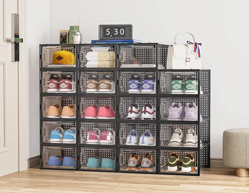 Miniatura 7 de HOMIDEC Almacenamiento de zapatos, paquete de 12 organizadores de zapatos para armario, cajas de zapatos apilables de plástico transparente