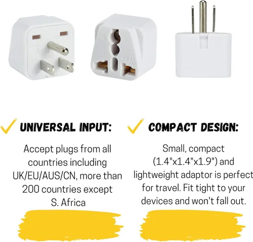Miniatura 5 de Bates - Adaptador universal de enchufe de viaje, paquete de 2, convierte enchufes de la UE/Reino Unido y Asia a enchufe de EE. UU., adaptador