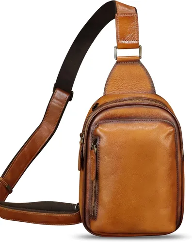Miniatura 2 de LRTO Bolso bandolera pequeño de cuero genuino para mujeres y hombres, bolsa cruzada para el pecho, mochila para senderismo, deportes, viajes