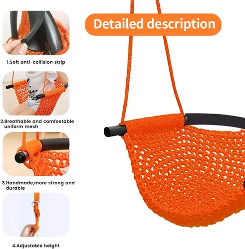 Miniatura 2 de Columpio tejido a mano para niños, columpio para niños con cuerdas ajustables, juego de columpio seguro para niños, para interiores, exteriores