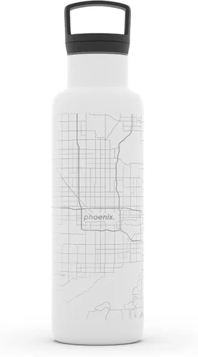 Miniatura 194 de Well Told Botella de agua aislada con mapa de Washington DC grabado, botella de acero inoxidable grabada (21 onzas, blanco) botella aislada de mapa