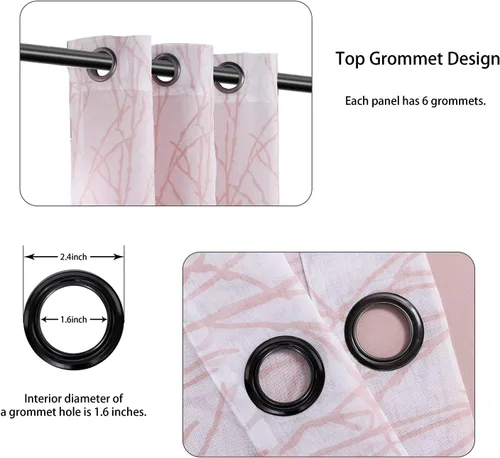 Miniatura 2 de BONZER Cortinas para Mezclar y Combinar - 2 Piezas de Cortinas Transparentes con Estampado de Ramas y 2 Piezas de Cortinas Opacas para Dormitorio