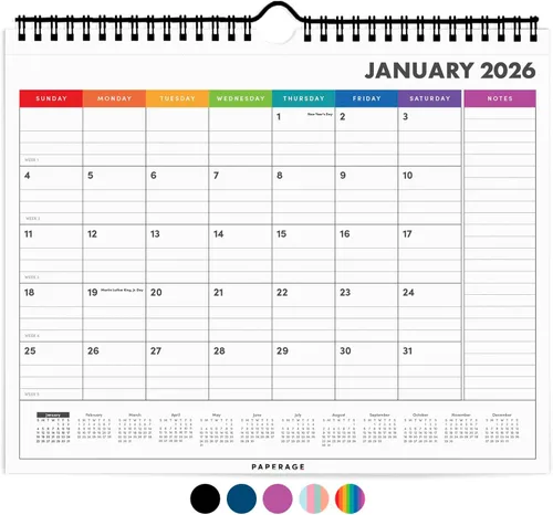 PAPERAGE Calendario 2026, 12 meses (enero de 2026 a diciembre de 2026), pequeño (9 x 11 pulgadas), calendario minimalista de pared y escritorio con